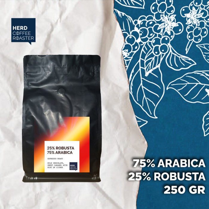 

Kopi-Biji- Biji Kopi 250 Gr 75:25 Espresso Blend Es Kopi Susu Arabica Robusta - Whole Beans, 250 Gr