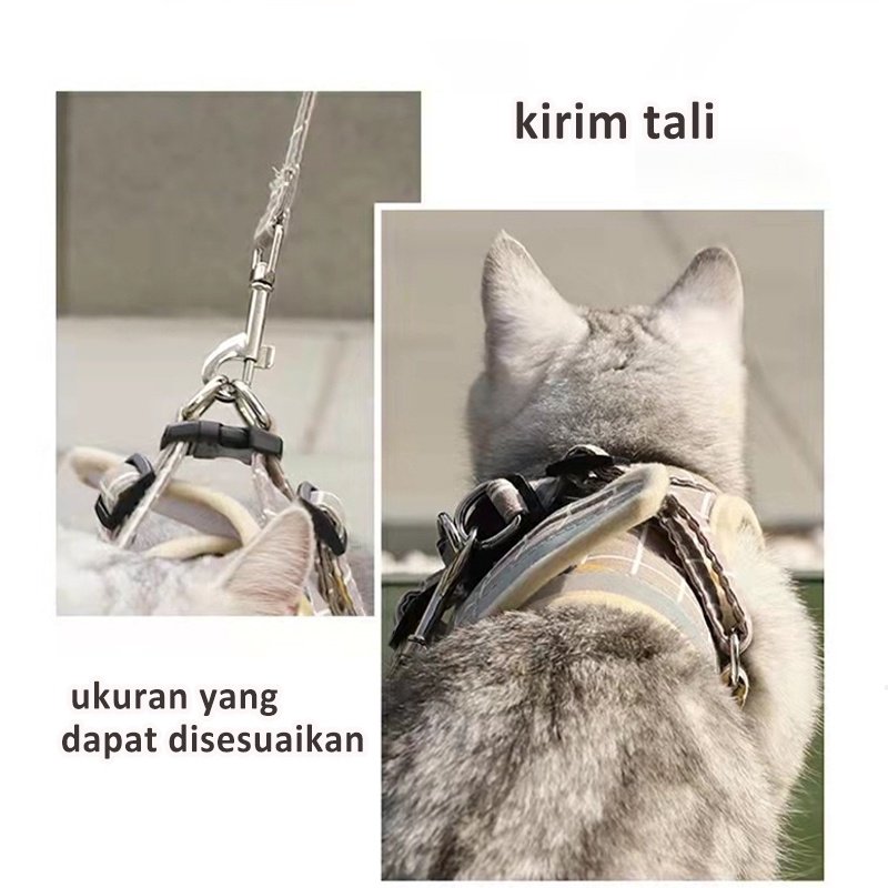 Rompi kucing rompi harness tali tuntun Harness ROMPI Rompi Harness Modis Mesh Lembut dengan Tali Pengikat Reflektif Harness aksesoris hewan peliharaan