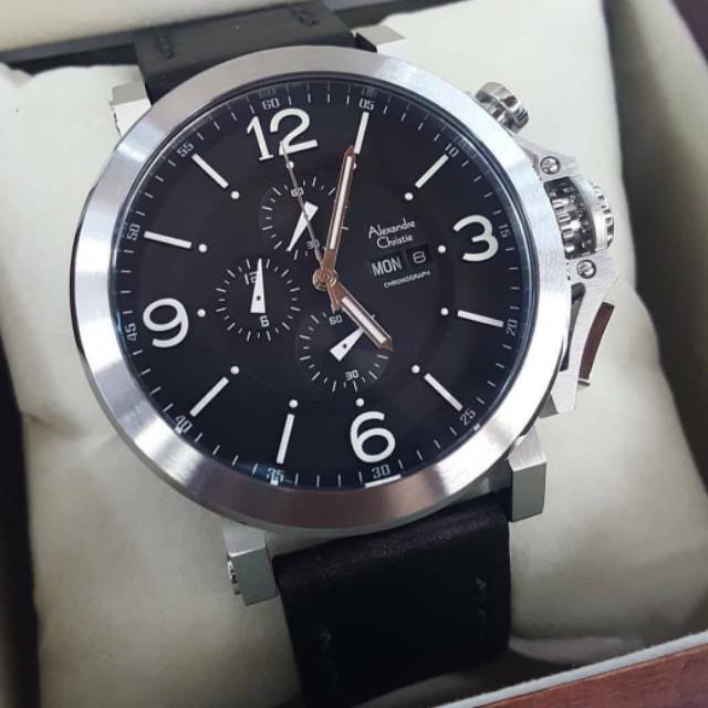 ORIGINAL RESMI JAM TANGAN PRIA ALEXANDRE CHRISTIE COWOK SILVER BLACK KULIT ALEXANDER CRISTIE AC 6281