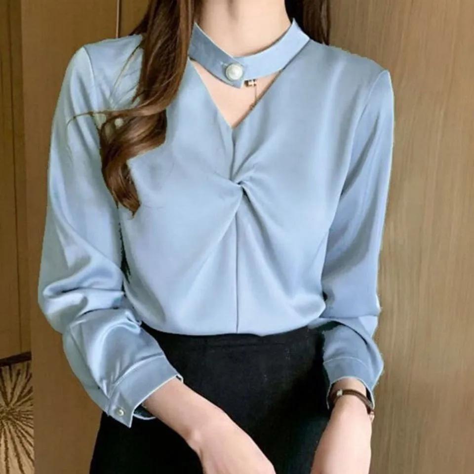 Spring simulation silk shirt women's long sleeve 2021 new design fashion minority top versatile temp