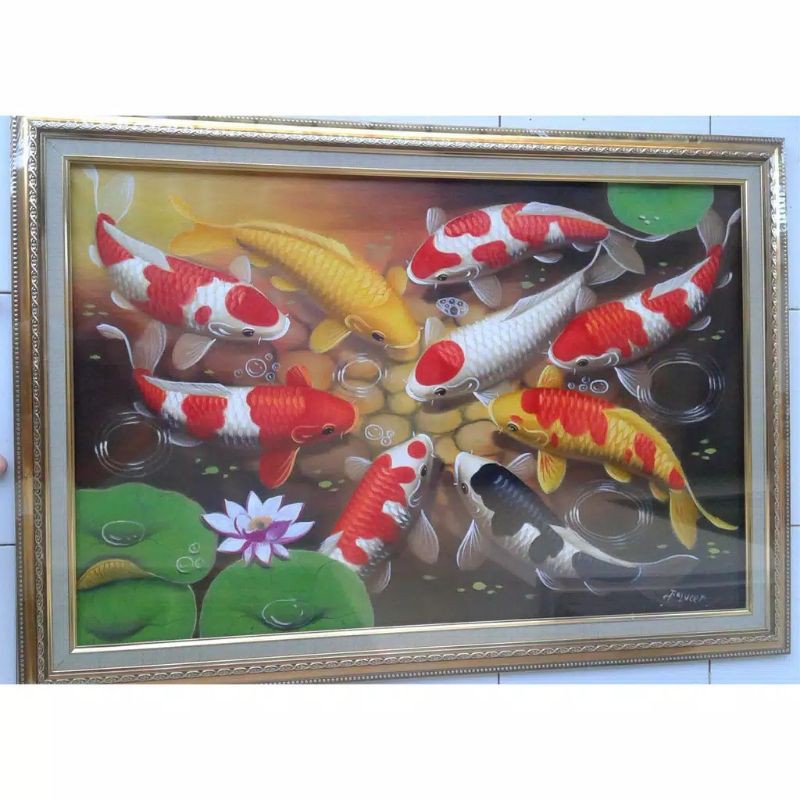Lukisan 9 Ikan Koi Fengshui