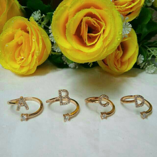 Big Sale 7.7 Cincin Huruf Gold 18k/ Cincin Nama Inisial Alfabet/ Cincin Rhodium lapis emas