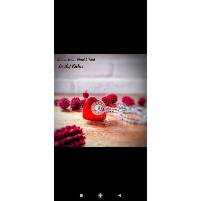 Kalung pendant Biocarbon heart red MCI