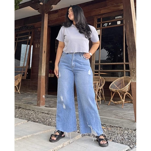 Meizu Cullote Ripped || HIGHWAIST || JEANS JUMBO || JEANS BIGSIZE || CELANA JEANS JUMBO WANITA || JE