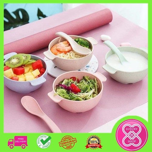 Mangkok Jerami Set Sendok Anak Bayi Kualitas Tebal / Wheat Straw Bowl Set