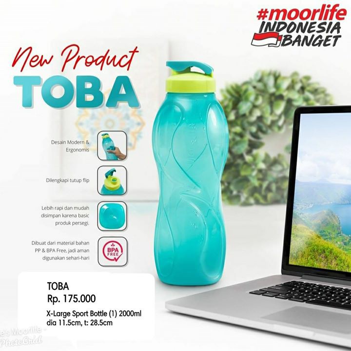 Botol Minum moorlife TOBA Tutup Flip isi 2ltr (botolminum BPA FREE/ botol minum promo anti bocor)