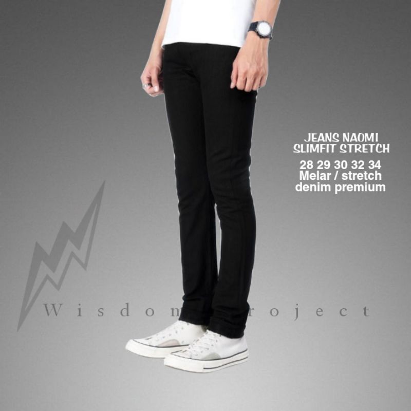 Wisdom Project Jeans Naomi Slim Fit Black Premium Stretch Denim Pria