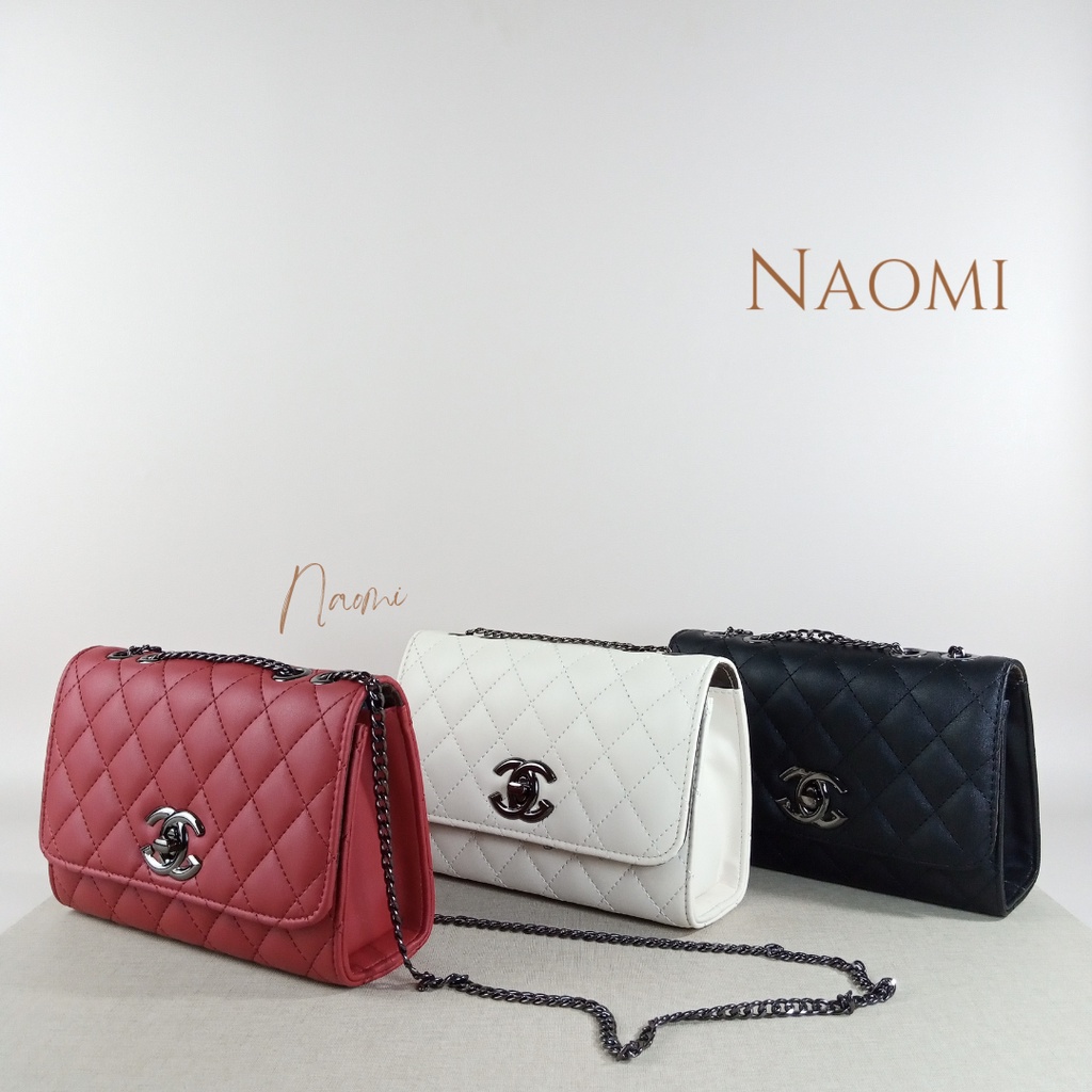 NAOMI - Fionna Sling Bag Kulit Sintetis Import - Tas Pesta Tali Rantai - Tas Wanita - Fashion Tas Kondangan  - Tas Wisuda OOTD - Tas Slempang Rantai Premium Branded