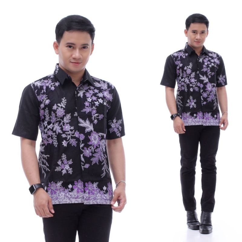 PROMO BATIK COUPLE KELUARGA SARIMBIT sania ruffle batik ori ndoro jowi motif CIBULAN UNGU-KEMEJA PENDEK