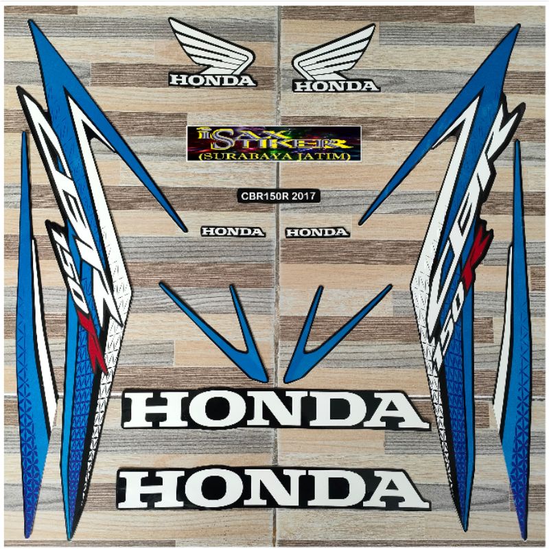 striping original Honda CBR 150R hitam biru tahun 2016 2017