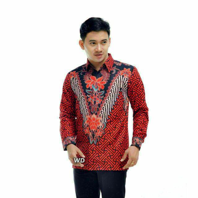 (COUPLE KELUARGA) Maura Couple - Sania Ruffle Batik Couple Ori Ndoro Jowi - BATA MERAH-KEMEJA