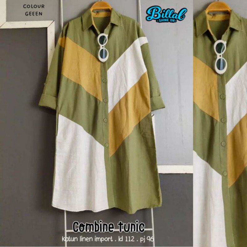 TUNIK / ATASAN WANITA TERBARU BAHAN LINEN COMBINE TUNIC BY BILLAL
