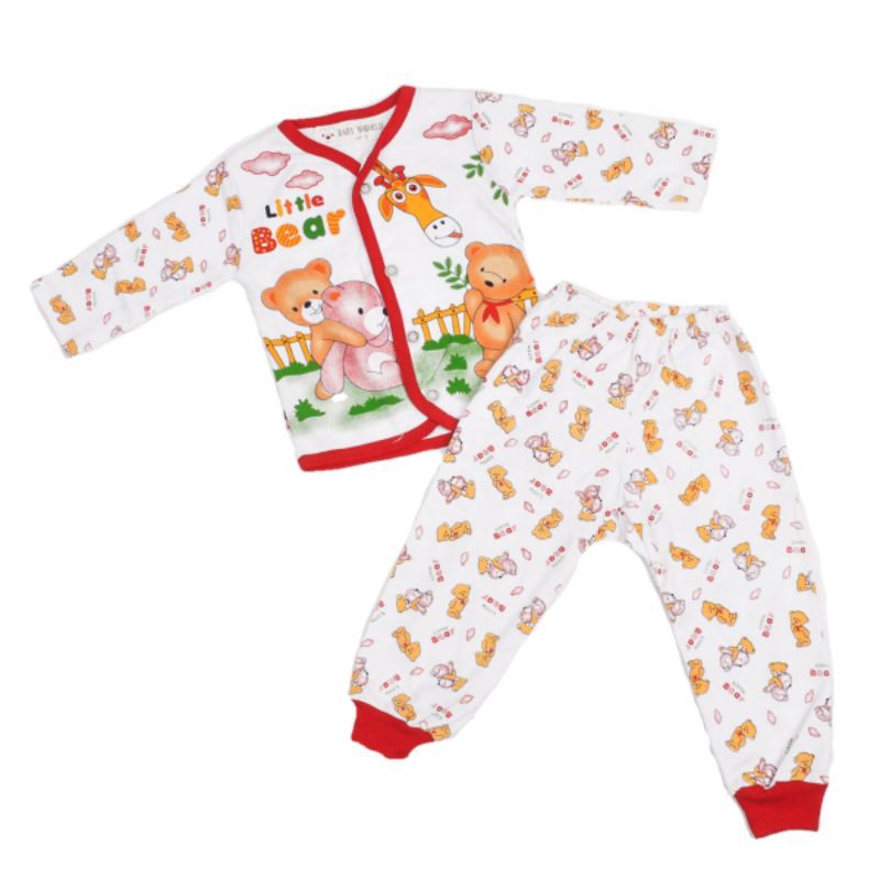 setelan baju anak perempuan 1-2 tahun motif little bear dan jerapah lengan panjang celana panjang