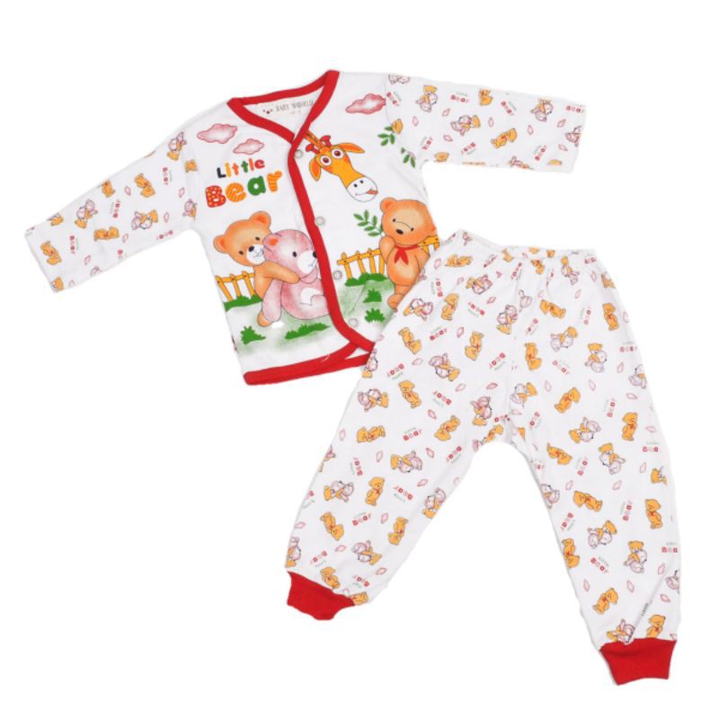 setelan baju anak perempuan 1-2 tahun motif little bear dan jerapah lengan panjang celana panjang