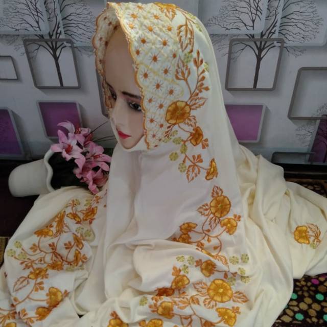 Mukena terusan dewasa polino silk warna bordir