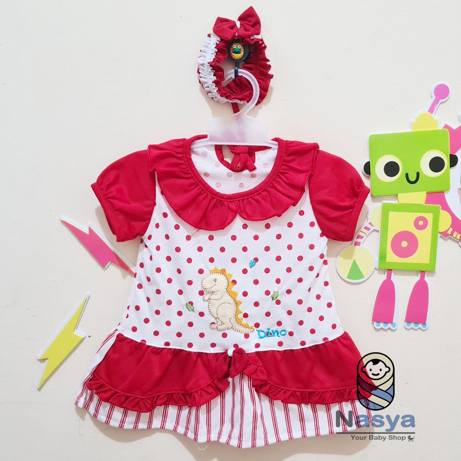 [P-025] Setelan Baju Bayi / Dress Bayi Anak hiasan pita MURAH (0-6 bulan)