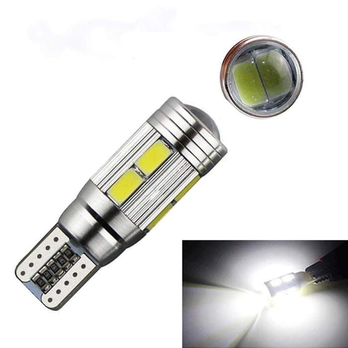 Lampu LED Mobil Motor T10 10SMD Lensa 5 Watt Metal Socket 5630 5730