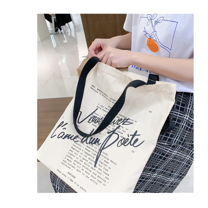 TC-52 tas kanvas canvas text wanita tote bag import jepang korea