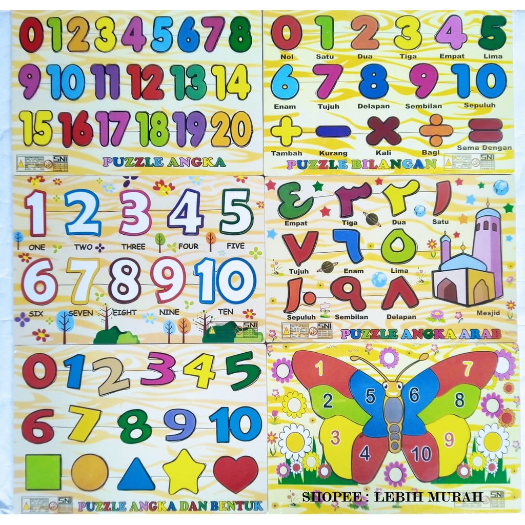 Mainan Edukasi Edukatif Anak Puzzle Kayu SNI Wooden Puzzle Angka Hewan Mainan Anak Puzel puzzel