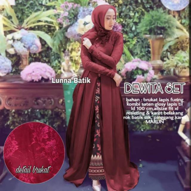 dewita set brokat | rok batik silk | maroon Girls Muslim Casual
