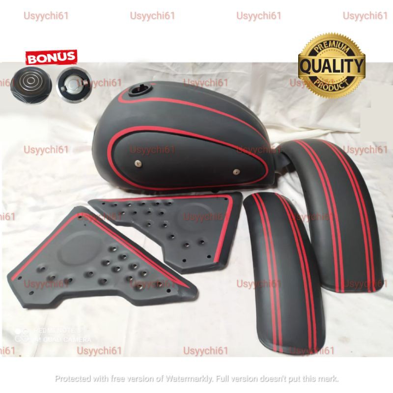 Paket Hemat Body Tangki Cat Cover Scrambler Triumph Japstyle Bobber Custom Motif List Merah Doff