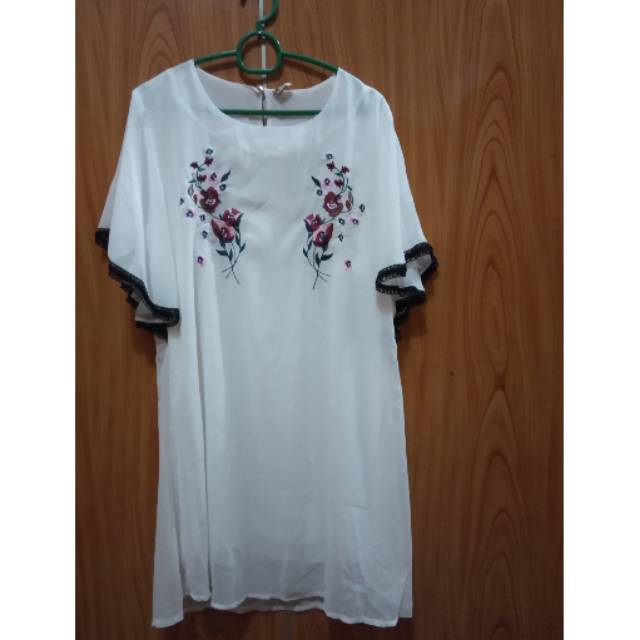 Dress casual korea JSF import high quality putih motif bunga chiffon import freesize limited edition