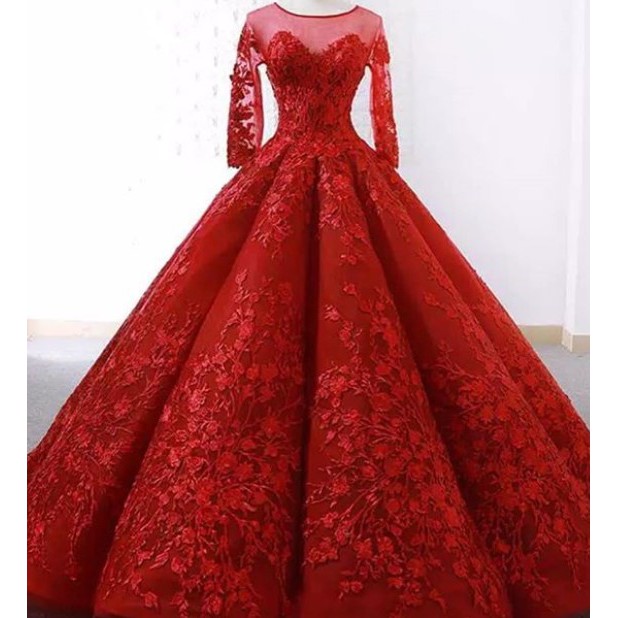Gaun pengantin Merah brukat bigsize gaun wedding
