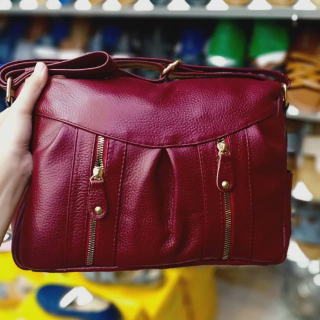 Tas kulit papirut asli maroon size M