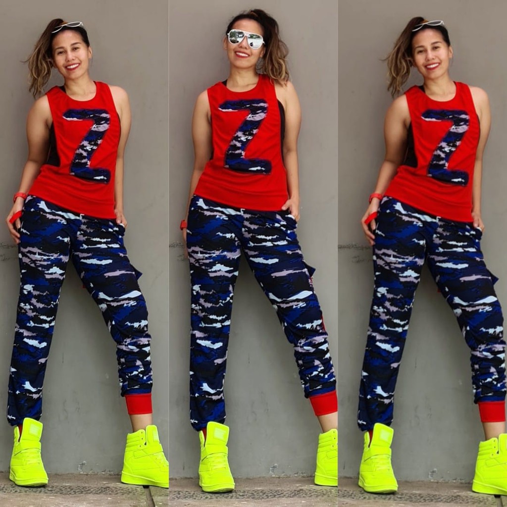 pakaian olahraga wanita / setelan olahraga senam zumba army
