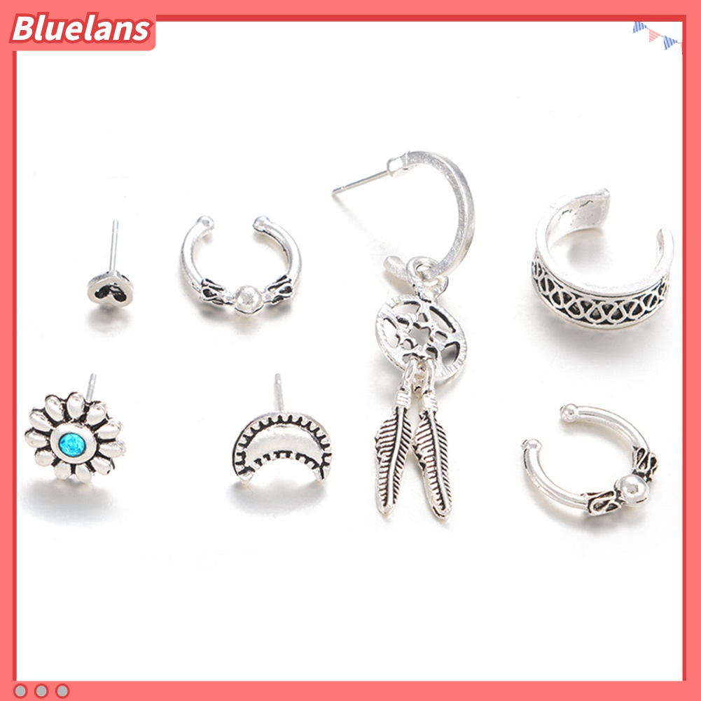 7pcs Anting Stud Bentuk C Desain Dream Catcher Bulan Hati Gaya Retro Untuk Wanita