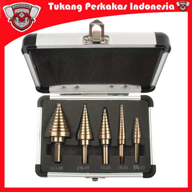 MATA BOR PAGODA MULTI STEP DRILL HSS COBALT 5PCS BOX ALUMUNIUM