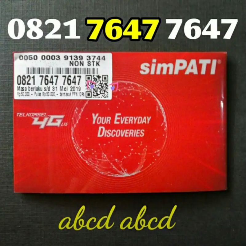 Simpati cantik kartu perdana telkomsel abcd berulang 0821 7647 7647 langka