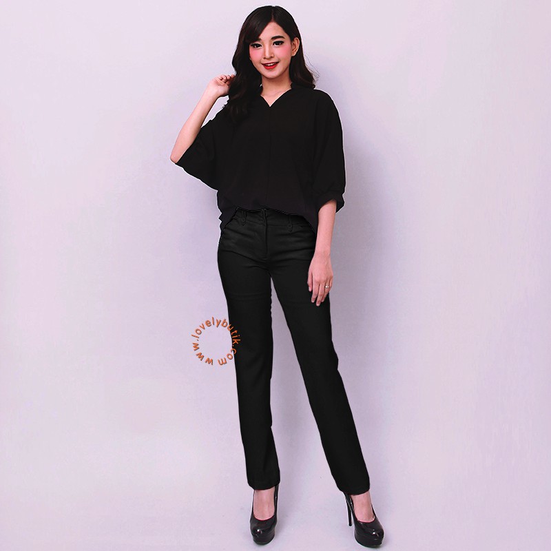 Lovely Snow White  Celana Kerja Wanita Stretch  -  HITAM