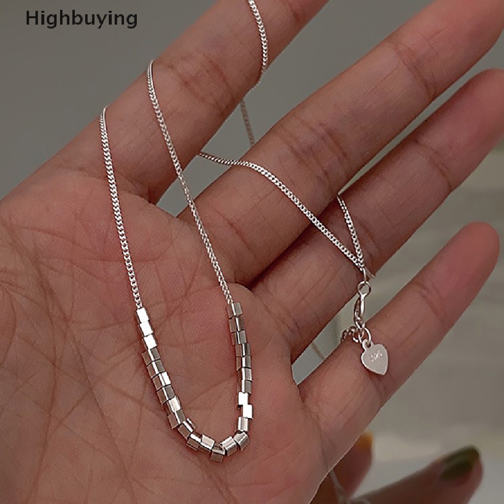 Hbid Kalung Rantai Sterling Silver 925 Dengan Liontin Manik-Manik Persegi Kecil Untuk Wanita