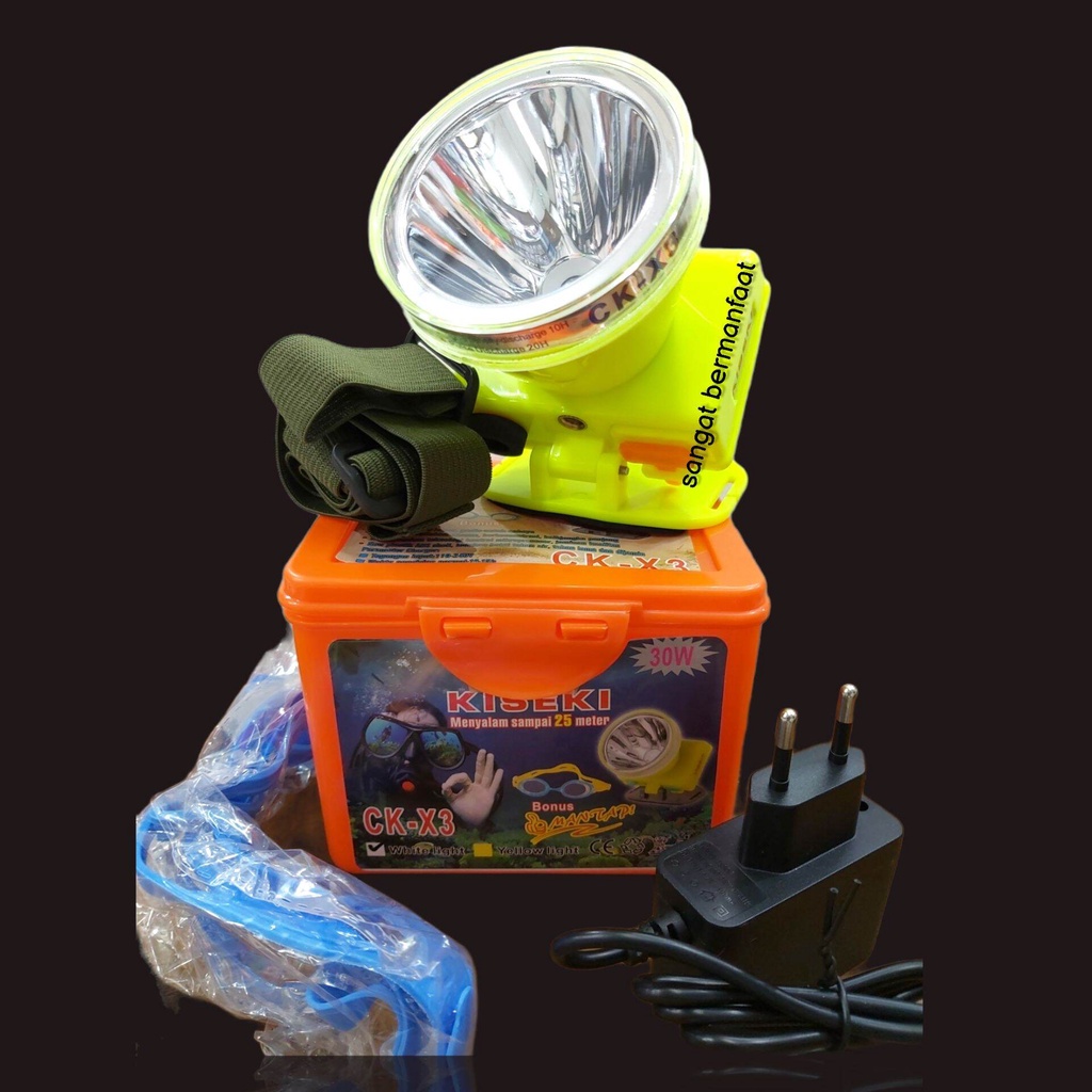 Senter Selam Kiseki CK-X3 Bonus Kacamata Renang - Senter Diving 30Watt Super Terang - Headlamp LED Bisa Kedalaman 25 Meter