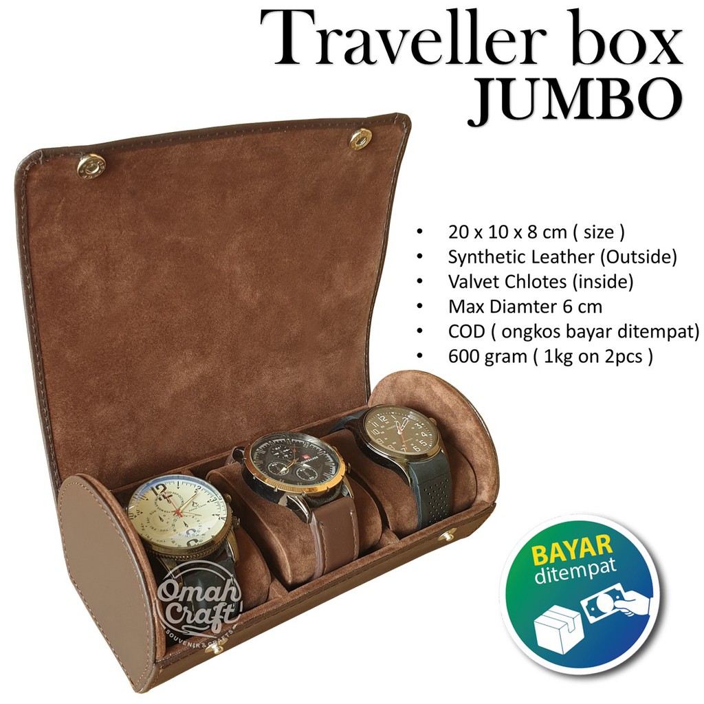 BROWN FULL - Traveller Watch Case Organizer isi 3 / Box Tempat Jam Tangan Original