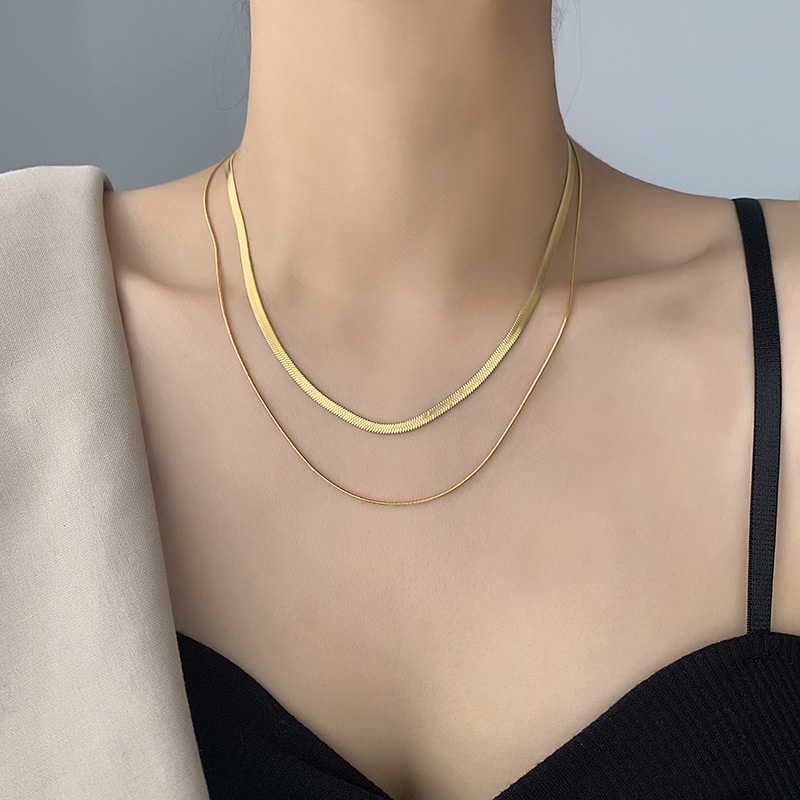 Kalung titanium dua layer polos simple elegan Anti karat korea fashion