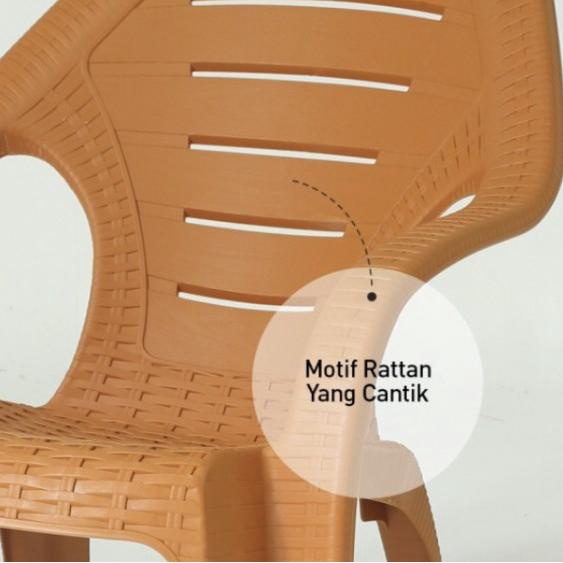 ❉ KURSI PLASTIK MOTIF ROTAN/KURSI SANTAI/KURSI TERAS/OL 509 OLYMPLAST - COKLAT MUDA, Satu Kursi ✤