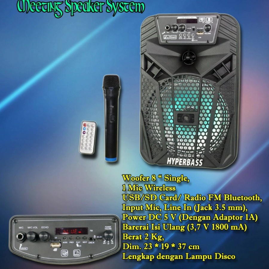 Speaker Portable 8 inch Hyperbass