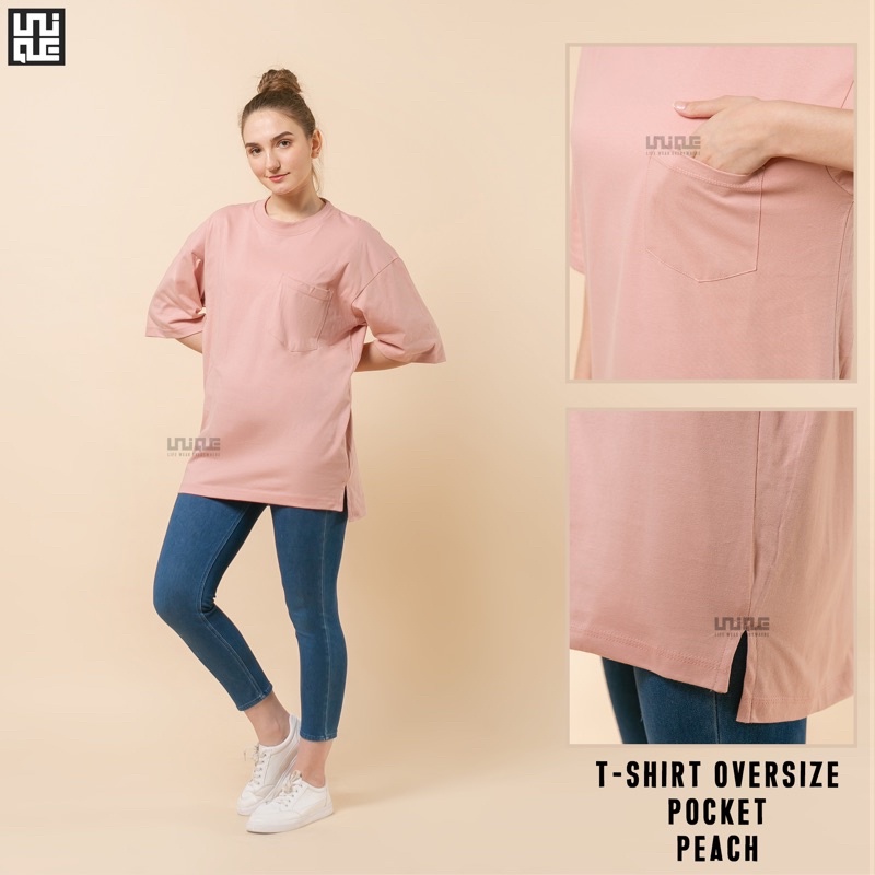 UNIQUE - (Pocket Series) Kaos Polos Oversize Pocket Cotton Combed 24s Pria & Wanita Tshirt Oversized Korea Croptop Hypbeast-Peach