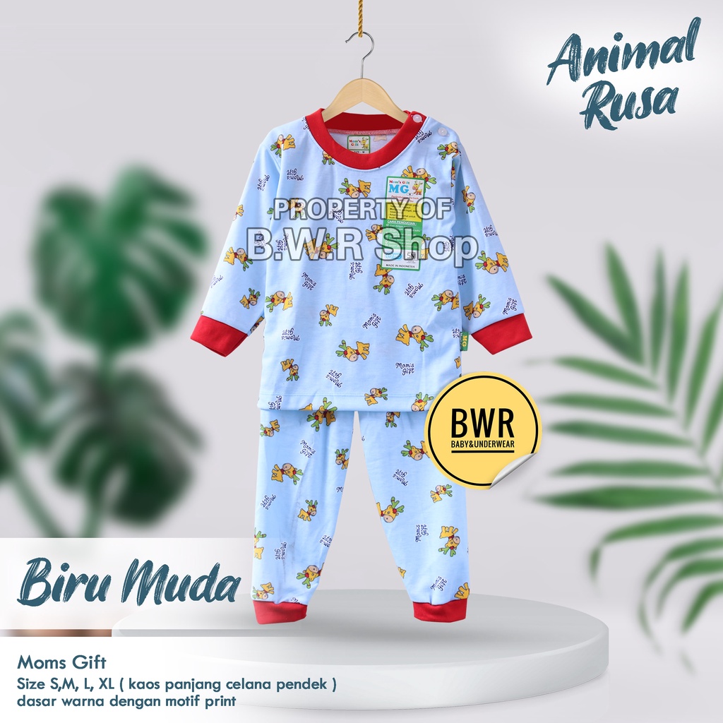 Setelan Moms Gift PANJANG Animals Rusa / Piyama Anak Unisex Kancing Pundak Mom's Gift Motif | Bwr