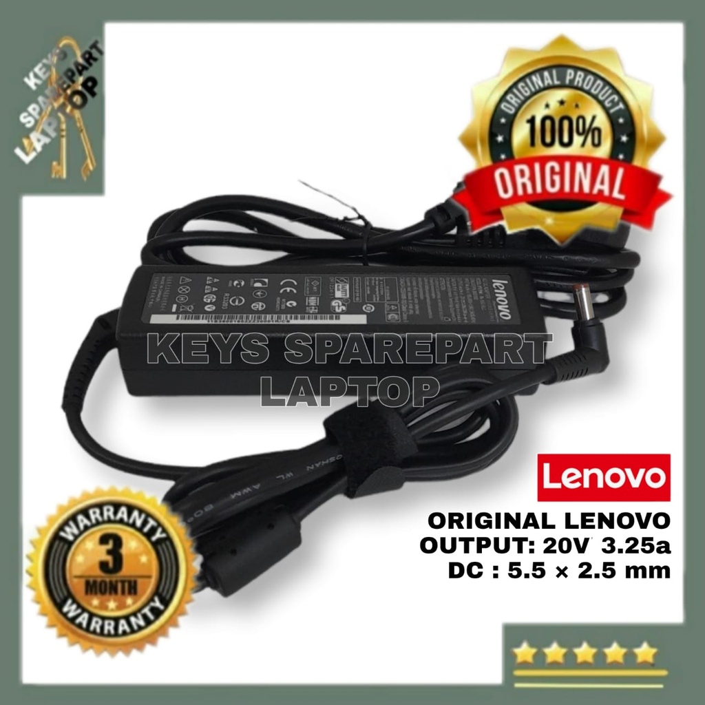 Adaptor Charger casan Laptop IBM Lenovo 20V 3.25A 5.5*2.5 STD standard KABEL POWER PANJANG B470 G460 G560 G480 G470 G475 IdeaPad U460 U460A U460S Z570 B480 B485 B575 G570 Original