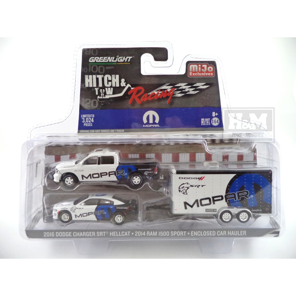 GREENLIGHT 1:64 HITCH & TOW RACING DODGE RAM AND DODGE CHARGER MOPAR