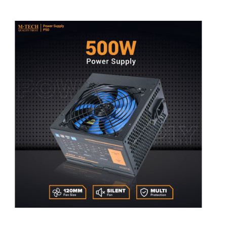 Power supply gaming m-tech 500 watt ATX 12cm fan p50 p-50 for computer - Psu Pc cpu 500w 120mm silent