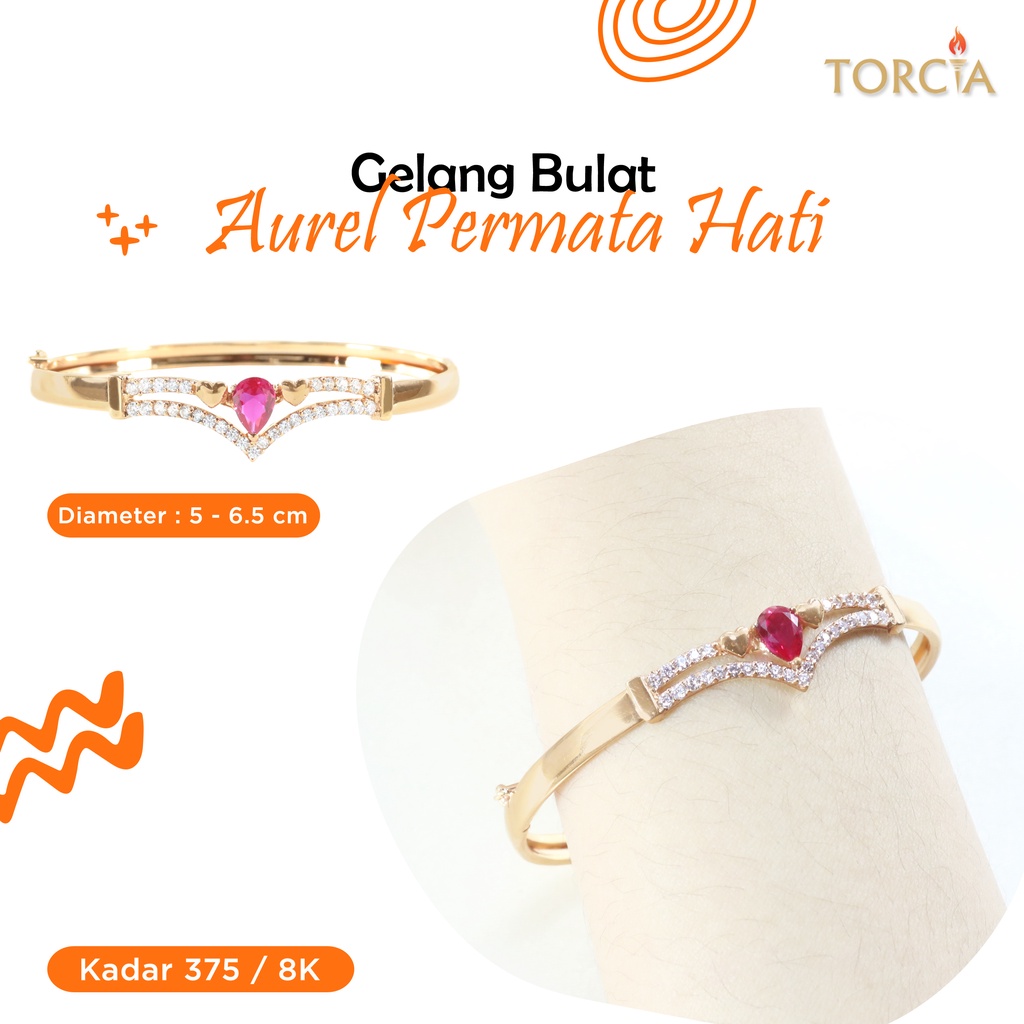Gelang Bulat Emas Asli Aurel Permata Merah Kadar 375 Torcia