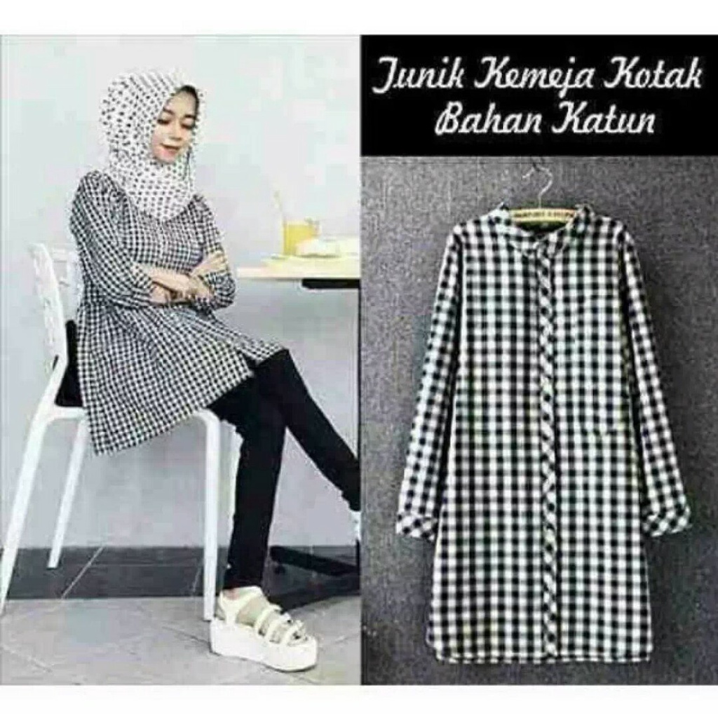 CS - TUNIK KOTAK KEMEJA / ATASAN TUNIK KEMEJA / TUNIK KATUN KEMEJA / TUNIK TERBARU / TUNIK TERMURAH 