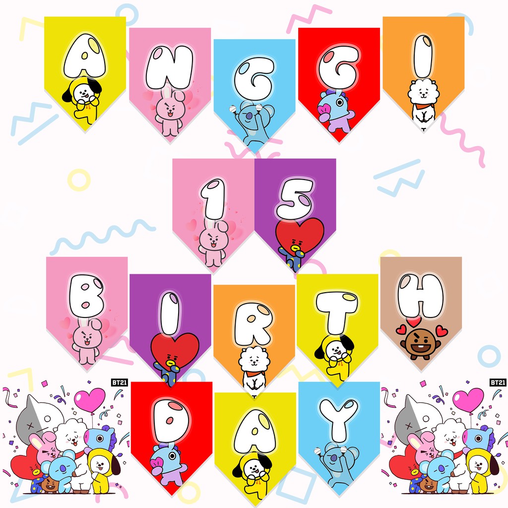 Bunting Flag Karakter BT21 | BTS | Bendera Ulang Tahun BT21 | Banner Ulang Tahun BT21
