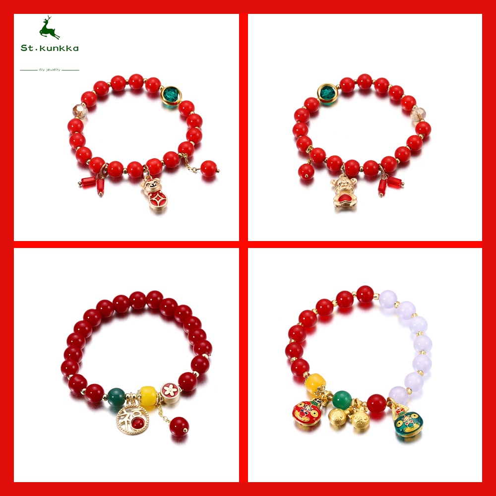 St .Kunkka 1pc Gelang Tangan Kristal CNY Warna Merah Untuk Wanita