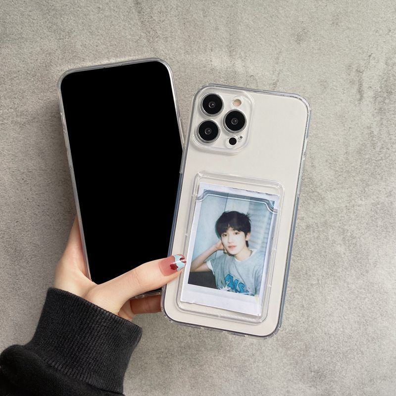 Simple Clear Card Bag Soft Case iPhone 6 6S 7 8 + Plus X XR XS Max 11 12 Pro Max SE 2020 Casing Xiaomi Redmi 9A 9C 9T