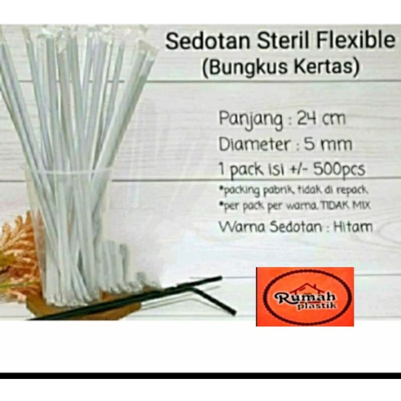 Sedotan flexsibel/sedotan plastik cup /Sedotan bengkok/sedotan tekuk 5 mm Panjang 24 cm  @500 Pcs